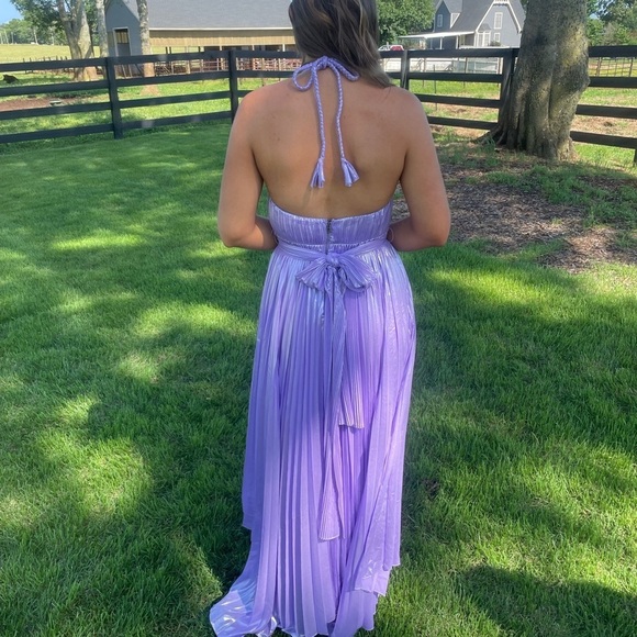 NWT Alice + Olivia Purple Arista Halter Pleated Metallic Dress sz 10 - Picture 10 of 11